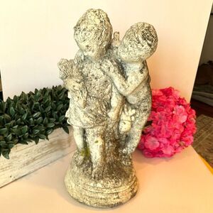 Stunning antique cement garden statue boy and girl must see